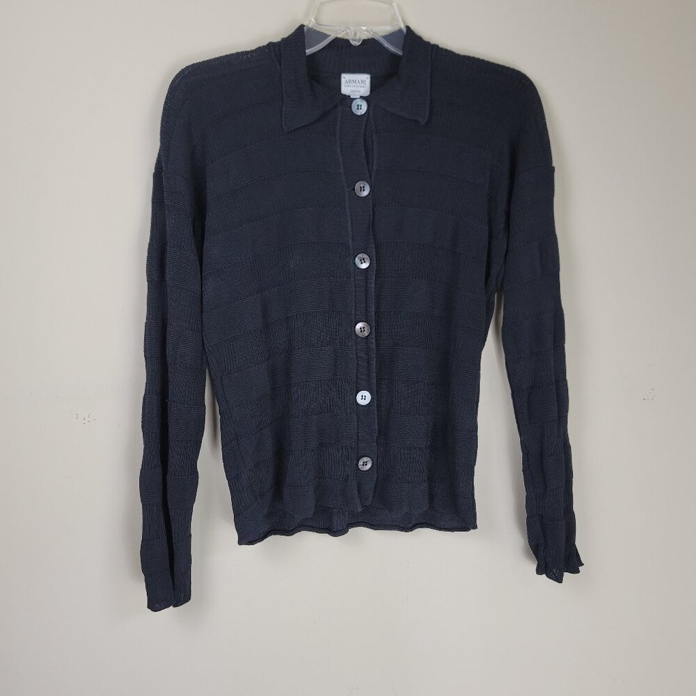 Armani Collezioni Knit Cardigan Women's 44 Black Button Front Long Sleeve - Picture 2 of 8